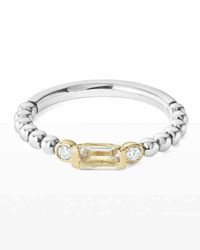 18k Beaded Stacking Band Ring w/ Diamonds